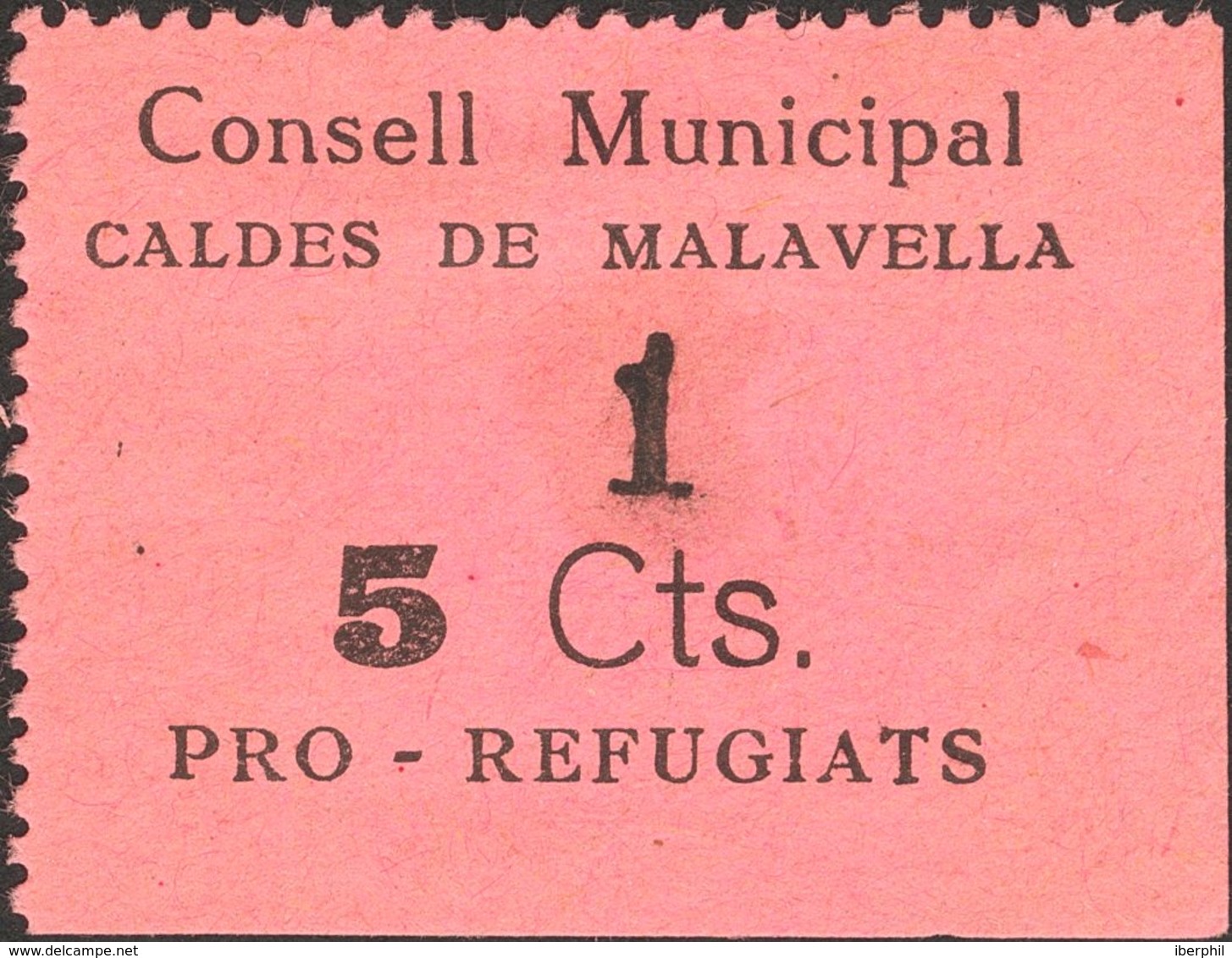 Guerra Civil, Locales. (*). 1936. 5 Cts Negro Sobre Rosa CALDES DE MALAVELLA (GERONA). MAGNIFICO. (Allepuz 1, Fesofi 1) - Andere & Zonder Classificatie