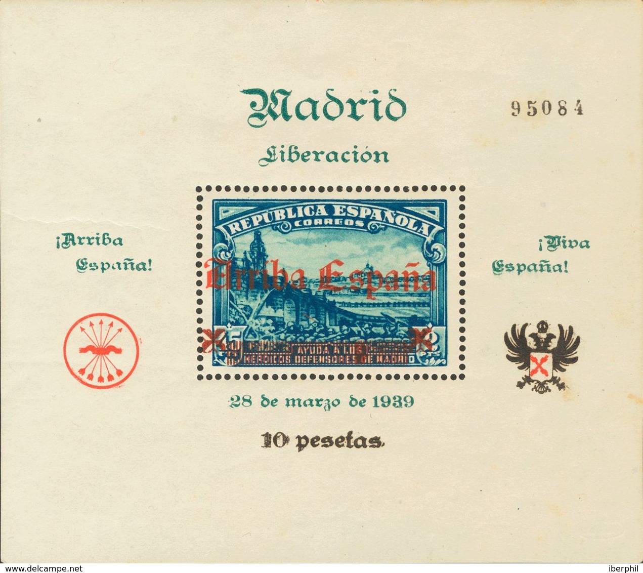 Emisiones Locales Patrióticas, Madrid. **54. 1939. Hoja Bloque (conservación Habitual). Sobrecarga MADRID / LIBERACION,  - Andere & Zonder Classificatie