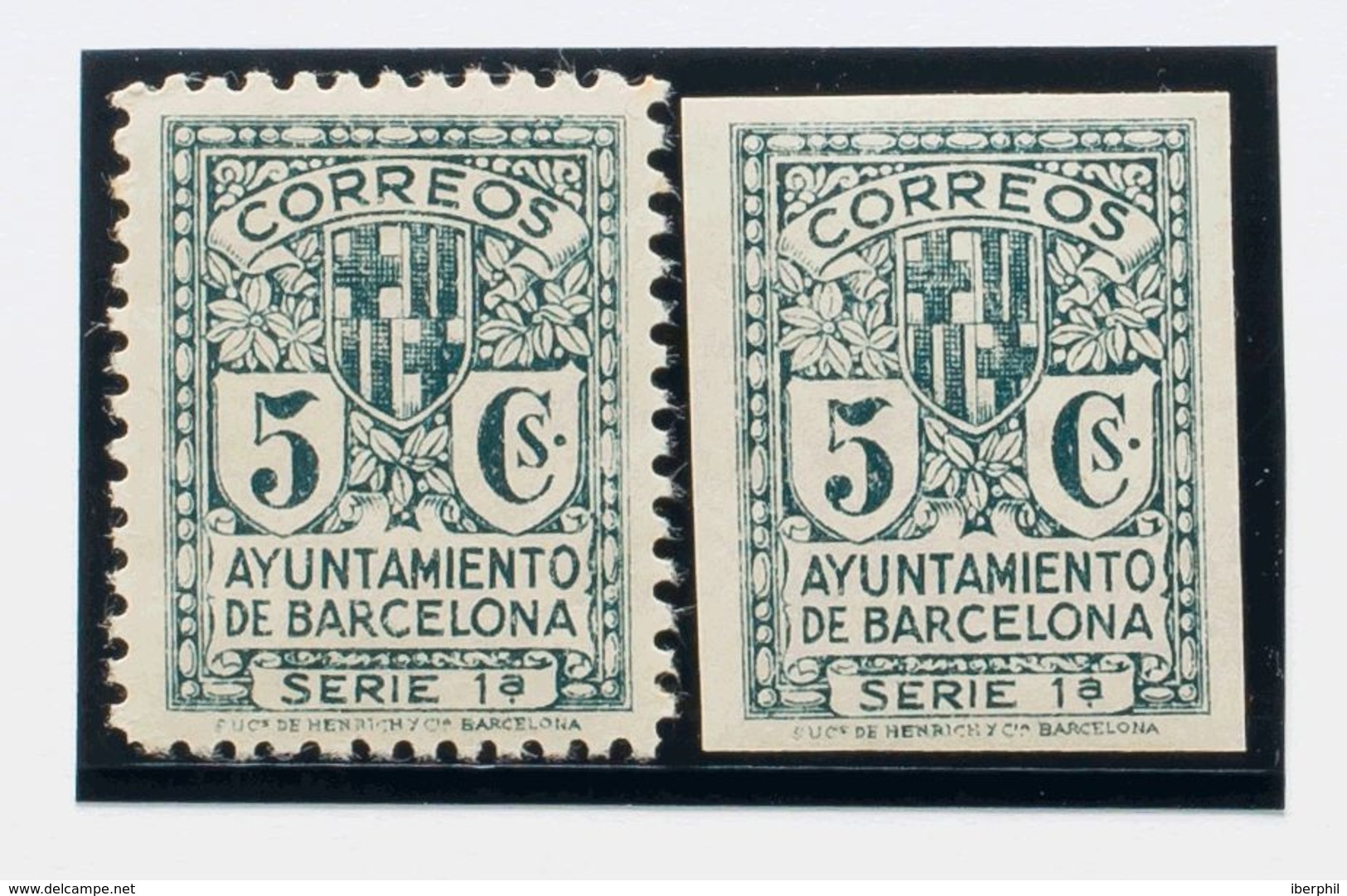 Ayuntamiento De Barcelona. **9ef, 9efs. 1932. 5 Cts Verde (dentado Y Sin Dentar). Variedad UNICOLOR. MAGNIFICOS. Edifil  - Barcelona