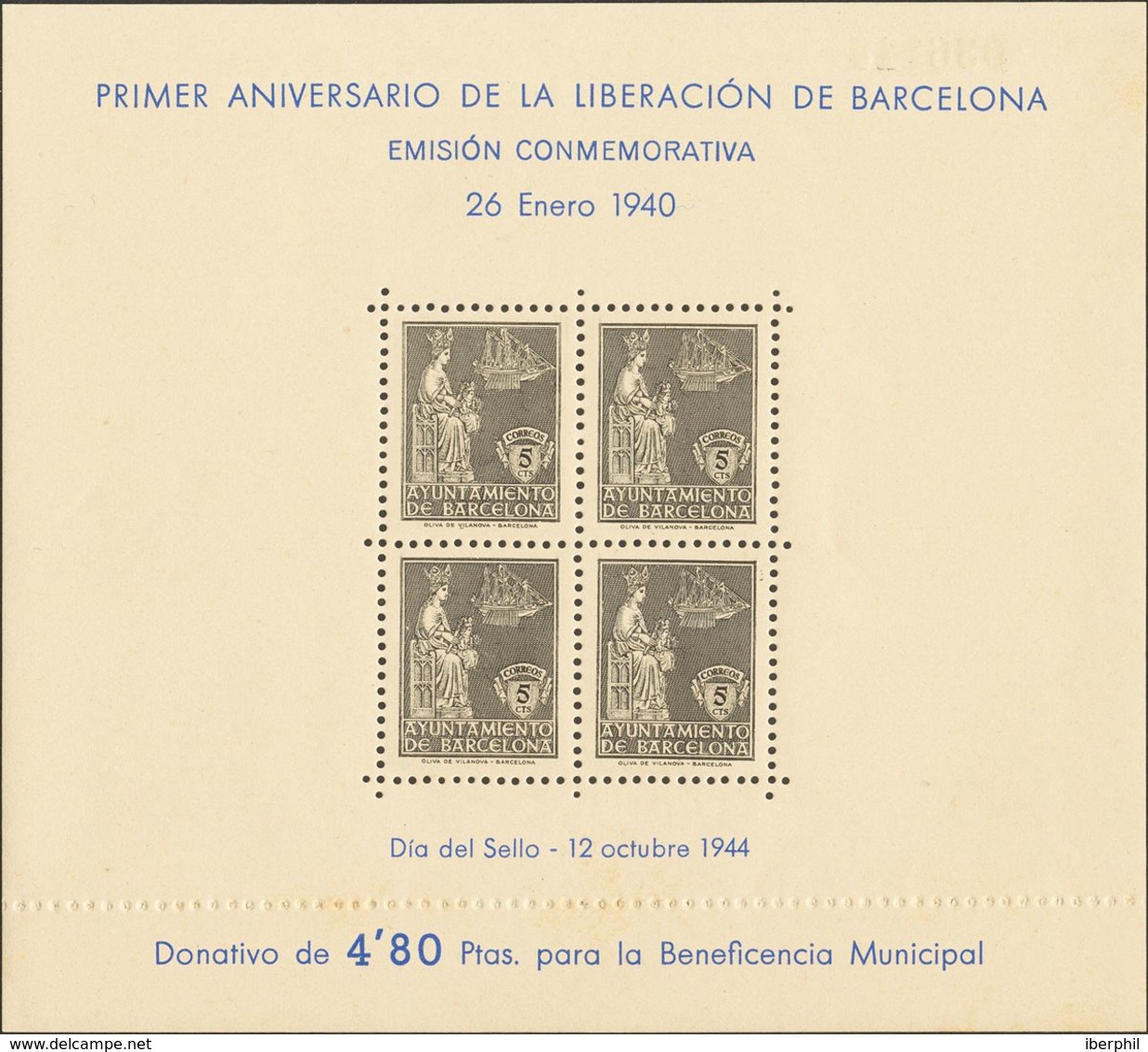 Ayuntamiento De Barcelona. **62/64. 1944. Hojas Bloque. MAGNIFICAS. Edifil 2020: 110 Euros - Barcelona