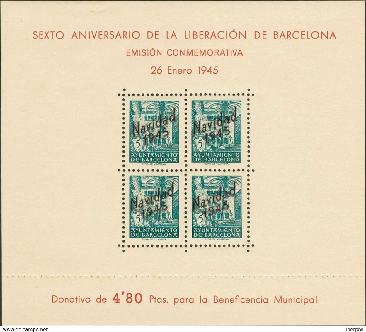 Ayuntamiento De Barcelona. **NE29/30. 1945. Hojas Bloque. NO EMITIDAS. MAGNIFICAS. Edifil 2020: 520 Euros - Barcellona