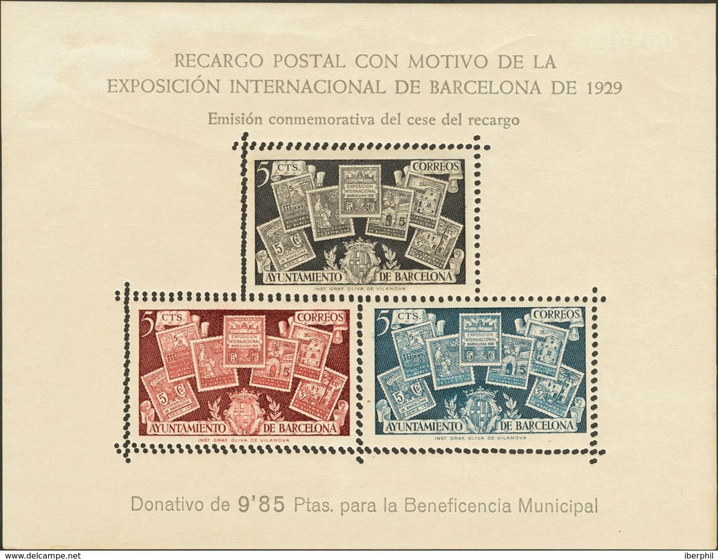 Ayuntamiento De Barcelona. *NE31dd. 1945. Hoja Bloque. Variedad DENTADO DOBLE. MAGNIFICA. Edifil 2017: 131 Euros - Barcelona