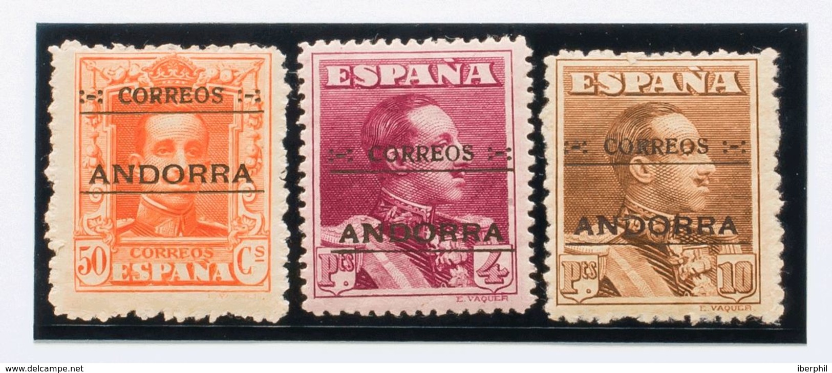 Andorra. *9N, 11N, 12N. 1928. 50 Cts Naranja, 4 Pts Carmín Violeta Y 10 Pts Castaño. NºA000.000. MAGNIFICOS Y RARISIMOS. - Andere & Zonder Classificatie