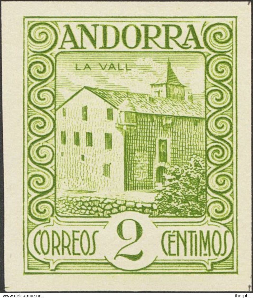 Andorra. (*)15ts. 1929. 2 Cts Verde Oliva. SIN DENTAR Y SIN PIE DE IMPRENTA. MAGNIFICO. Edifil 2013: 160 Euros - Andere & Zonder Classificatie