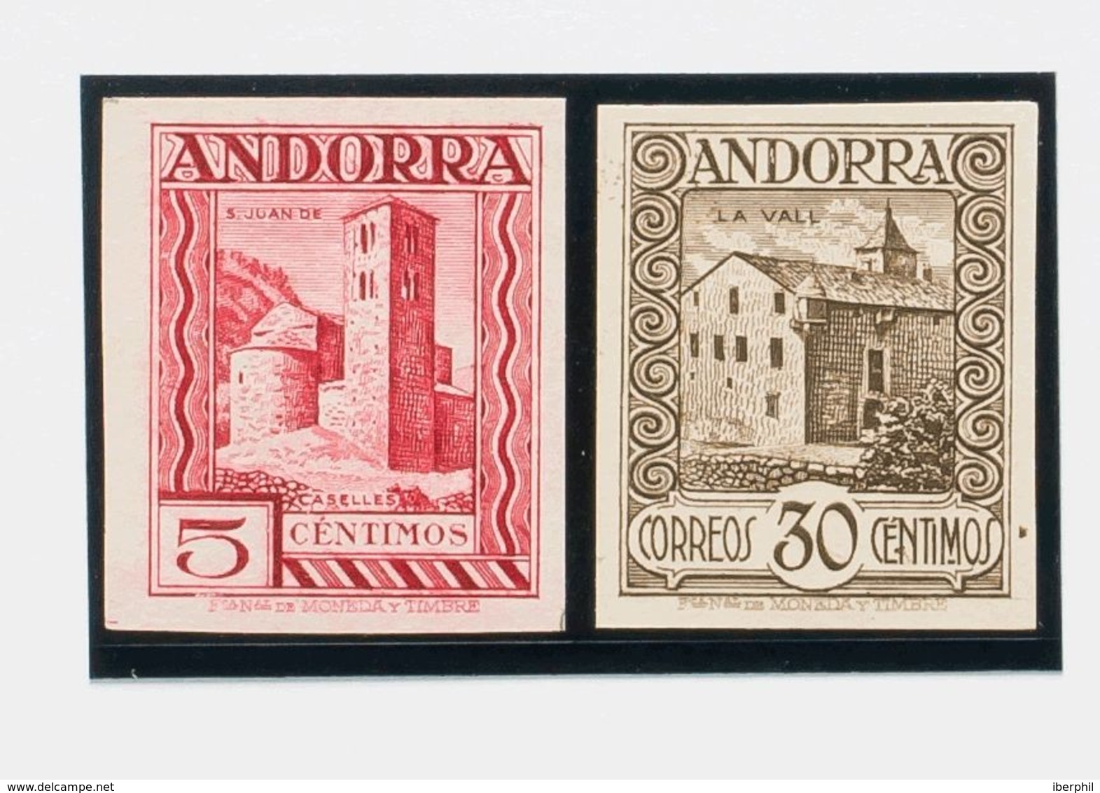 Andorra. (*)29ecs, 36ecs. 1935. 5 Cts Lila Y 30 Cts Castaño. ERRORES DE COLOR Y SIN DENTAR. MAGNIFICOS Y RAROS. Edifil 2 - Andere & Zonder Classificatie