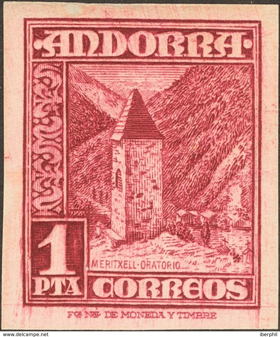 Andorra. **54ecs. 1948. 1 Pts Lila Rosa. CAMBIO DE COLOR Y SIN DENTAR. MAGNIFICO Y RARISIMO. Edifil 2013: +625 Euros - Autres & Non Classés