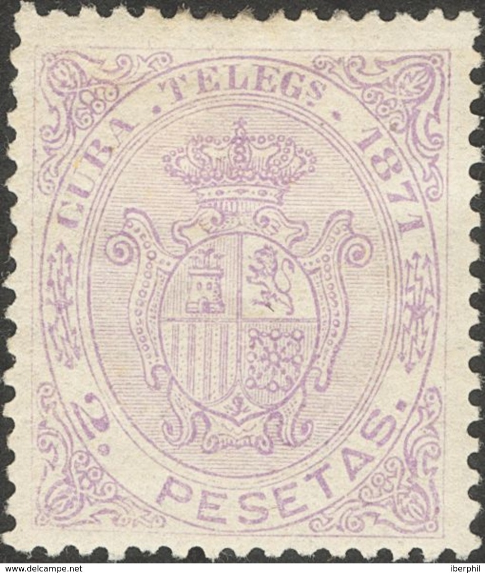 Cuba, Telégrafos. *18. 1871. 2 Pts Lila. MAGNIFICO. Edifil 2020: 195 Euros - Cuba (1874-1898)