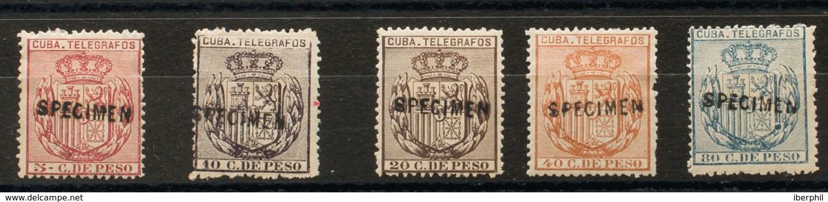 Cuba, Telégrafos. *68/72. 1890. Serie Completa. Sobrecarga SPECIMEN. MAGNIFICA Y RARA, NO RESEÑADA. - Cuba (1874-1898)