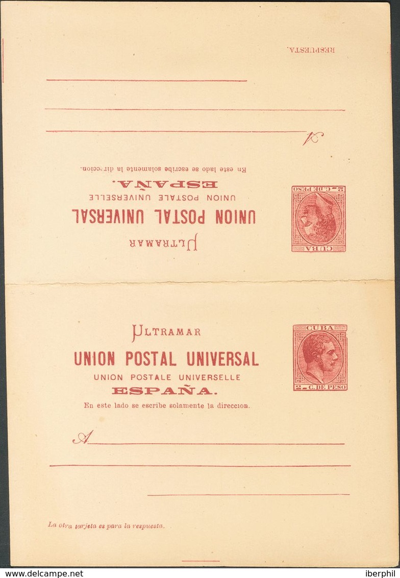 Cuba, Entero Postal. (*)EP13E. 1882. 2 Ctvos+2 Ctvos Carmín Sobre Tarjeta Entero Postal, De Ida Y Vuelta. Variedad ERROR - Cuba (1874-1898)