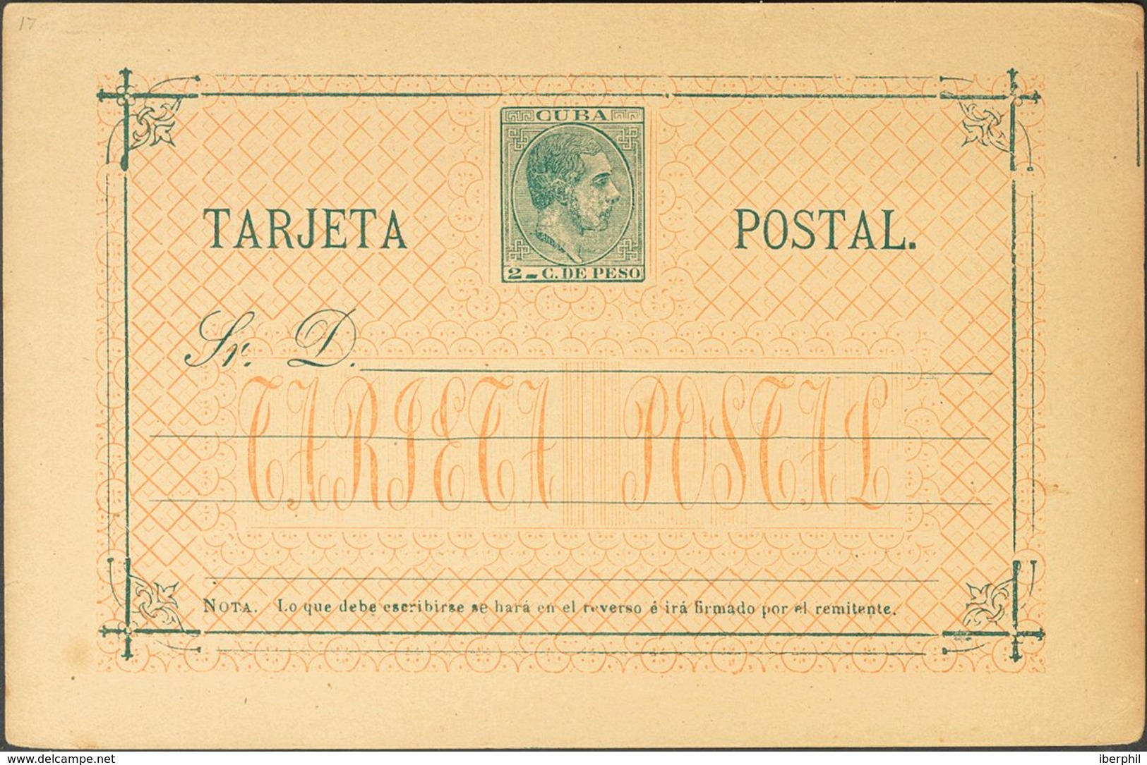 Cuba, Entero Postal. (*)EP16. 1882. 2 Ctvos Verde Sobre Tarjeta Entero Postal. MAGNIFICA. Edifil 2019: 78 Euros - Cuba (1874-1898)