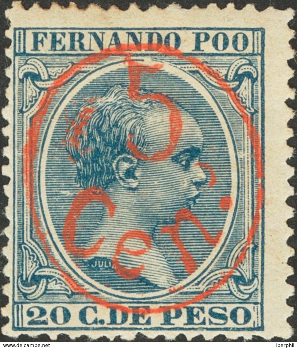 Fernando Poo. *40H. 1896. 5 Cts Sobre 20 Cts Azul. MAGNIFICO. Edifil 2018: 53 Euros - Andere & Zonder Classificatie