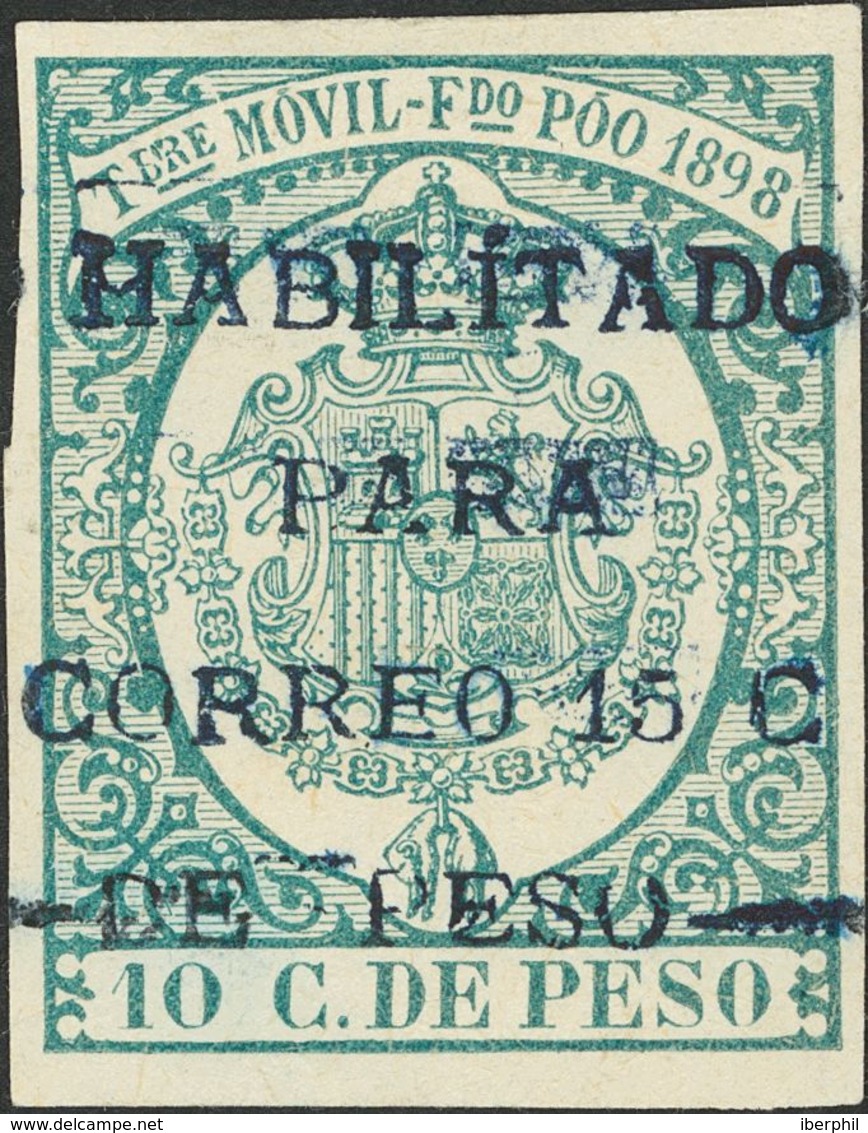 Fernando Poo. (*)43ahx. 1898. 15 Cts Sobre 10 Cts Verde. SOBRECARGA HORIZONTAL, En Azul. MAGNIFICO. Edifil 2012: 112 Eur - Andere & Zonder Classificatie