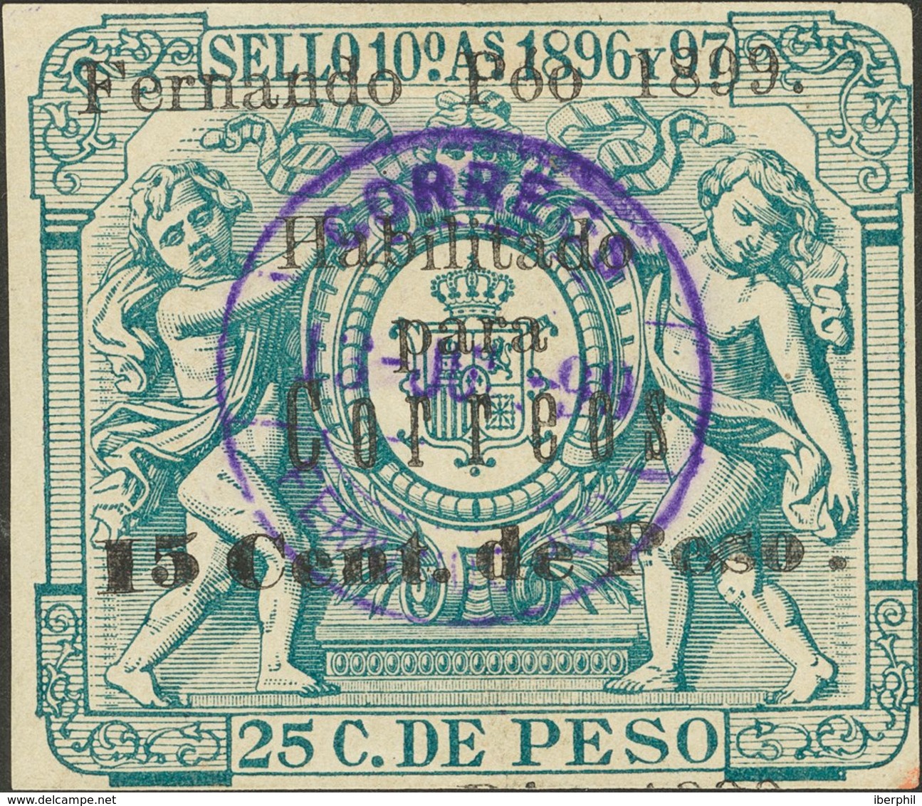 Fernando Poo. º47G. 1899. 15 Ctvos Sobre 25 Ctvos Verde. Variedad "POSO" EN LUGAR DE "PESO". MAGNIFICO Y MUY RARO. Edifi - Andere & Zonder Classificatie