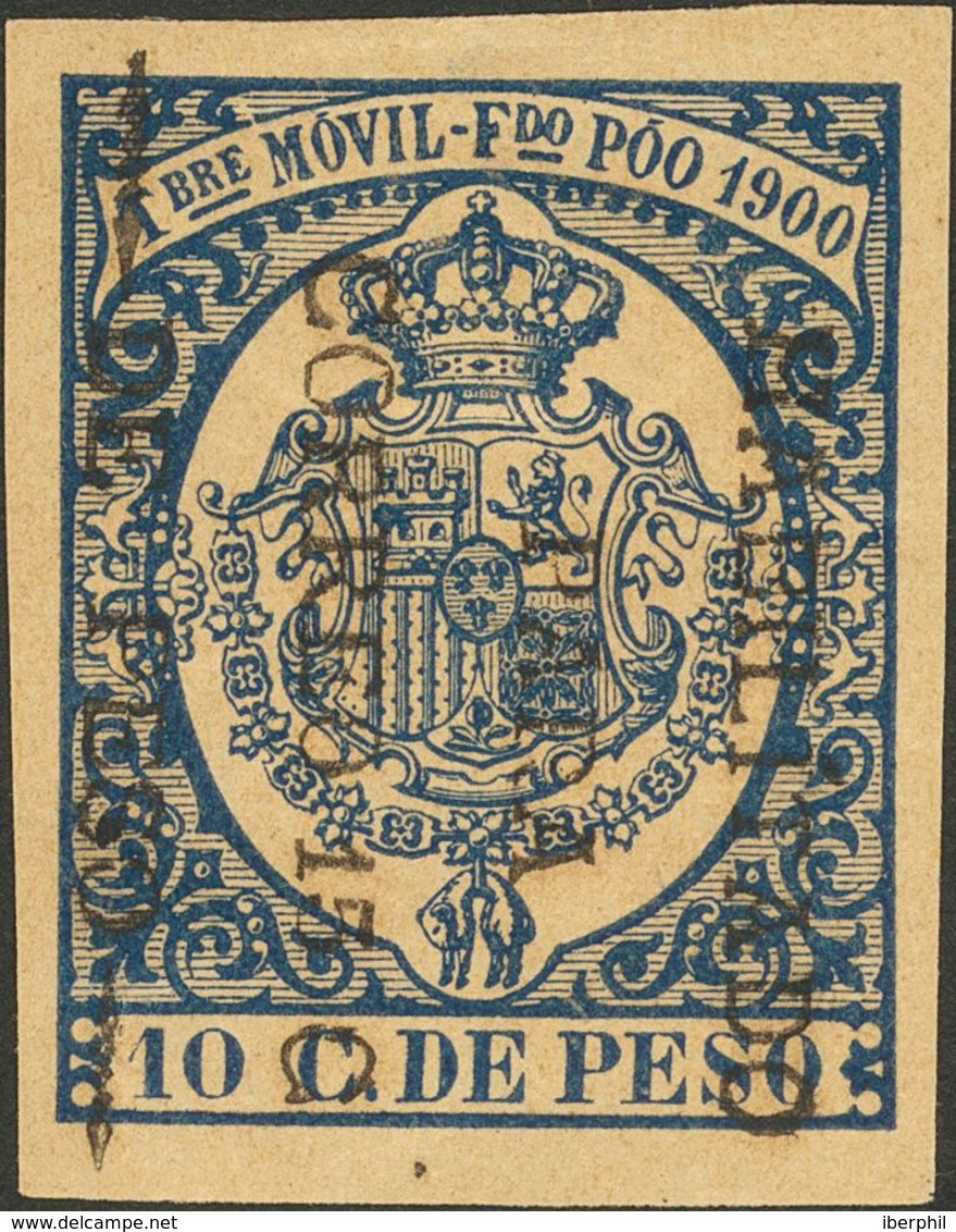 Fernando Poo. *48E. 1900. 15 Ctvos Sobre 10 Ctvos Azul (claridad Sin Importancia). Variedad SOBRECARGA VERTICAL, En Negr - Andere & Zonder Classificatie