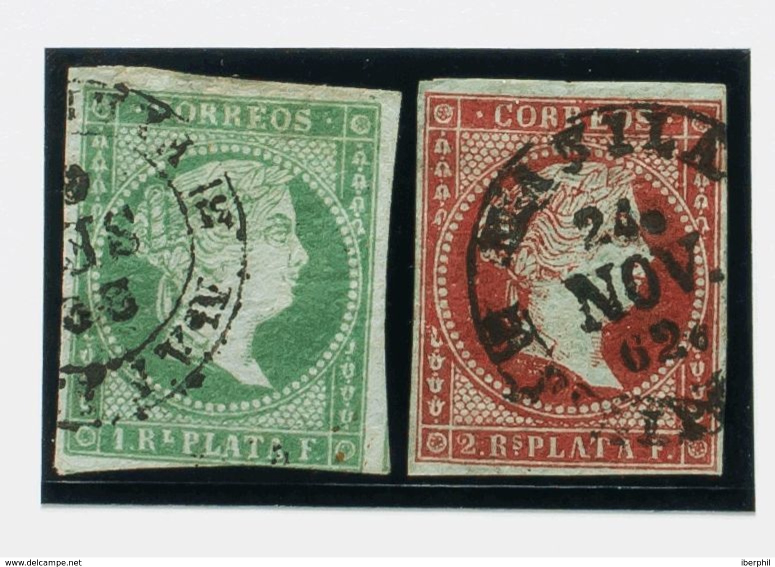 Filipinas. º6a, 6b. (1856ca). Conjunto Del 1 Real Verde Y 2 Reales Carmín (utilizados En Filipinas Procedentes De La Rem - Andere & Zonder Classificatie