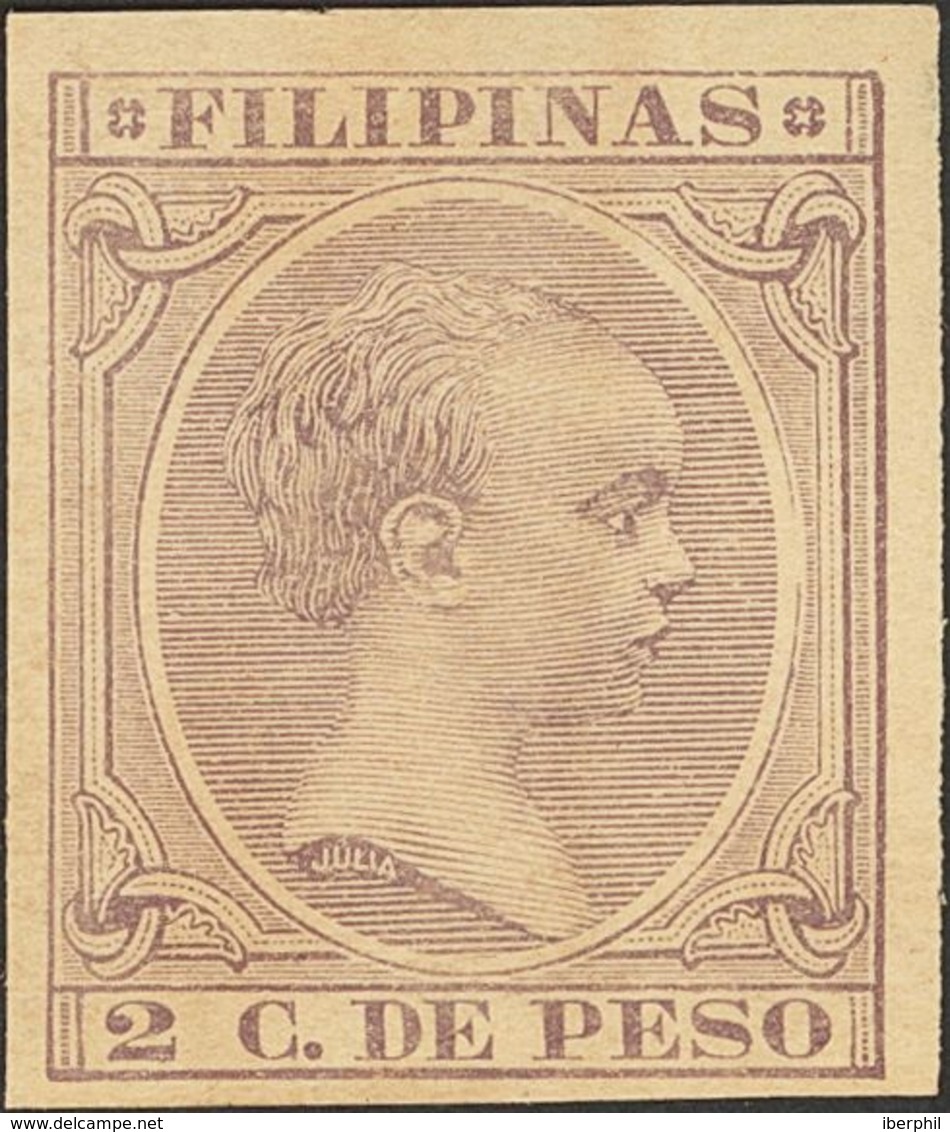Filipinas. **93s. 1891. 2 Ctvos Violeta Castaño. SIN DENTAR. MAGNIFICO Y RARISIMO. Edifil 2020: +++210 Euros - Andere & Zonder Classificatie