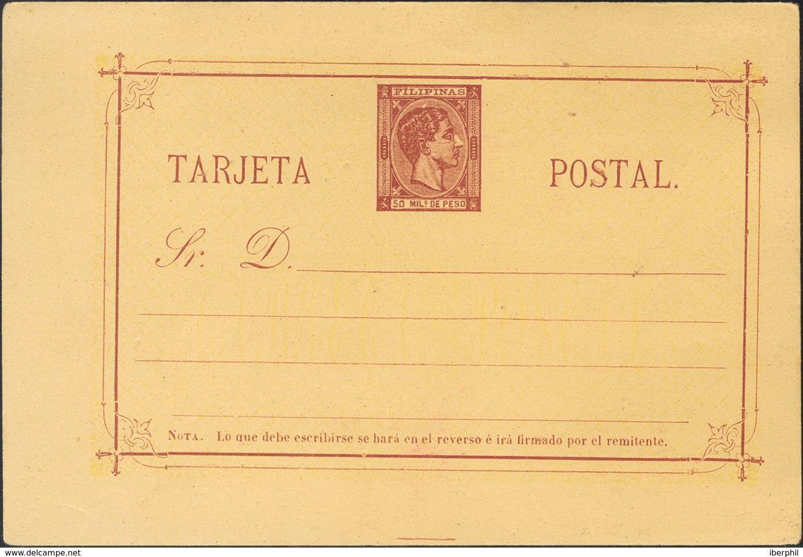 Filipinas, Entero Postal. (*)EP1. 1878. 50 Mils Castaño Rojo Sobre Tarjeta Entero Postal. MAGNIFICO Y EXTRAORDINARIAMENT - Andere & Zonder Classificatie
