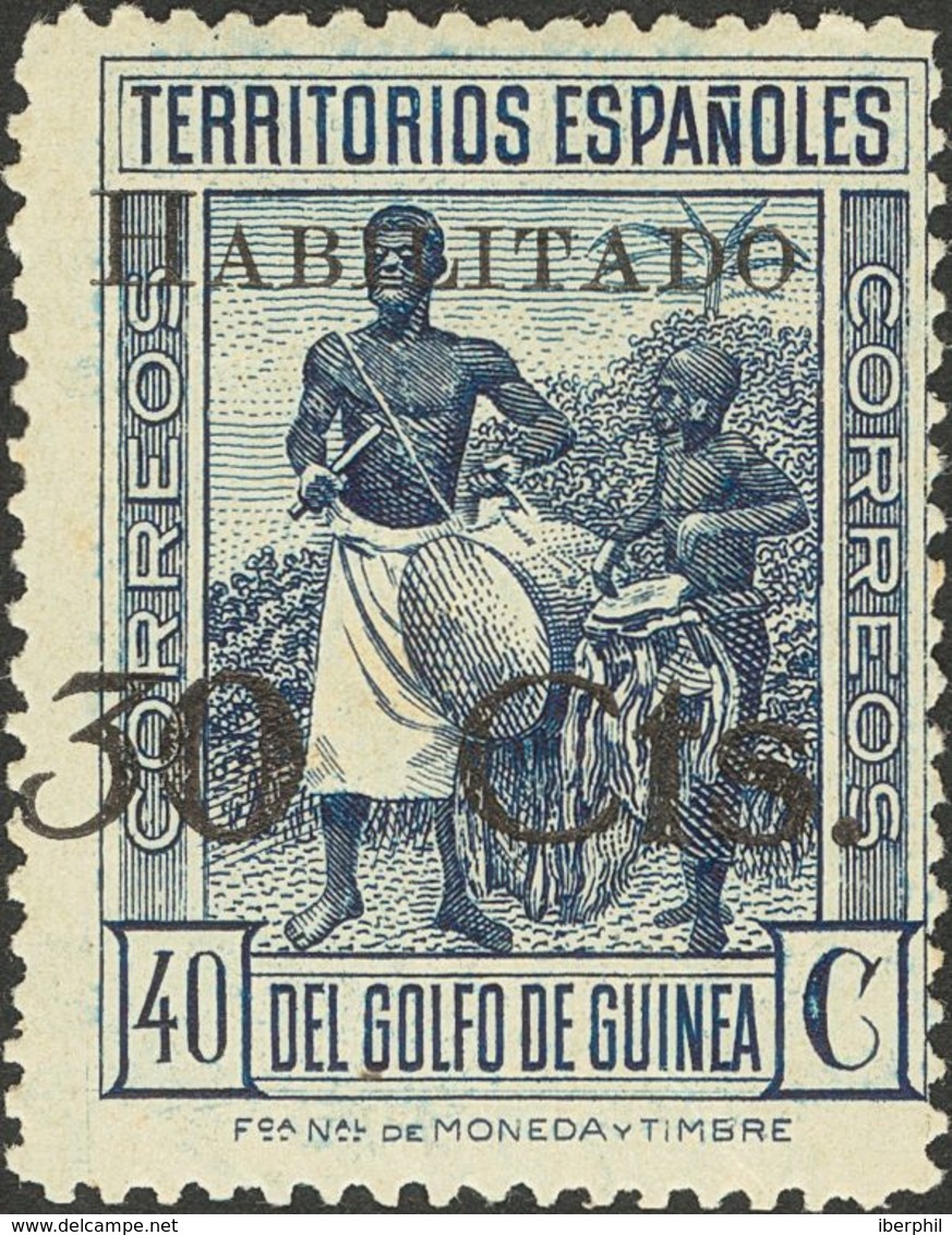 Guinea. *251hzd. 1937. 30 Cts Sobre 40 Cts Azul. Variedad CIFRA "3" INCLINADA. MAGNIFICO. Edifil 2012: 62 Euros - Andere & Zonder Classificatie