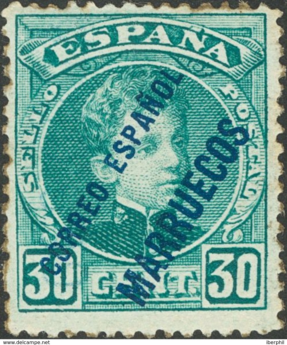 Marruecos. *8hcc. 1903. 30 Cts Verde (conservación Habitual). Variedad CAMBIO DE COLOR EN LA SOBRECARGA, En Azul. MAGNIF - Autres & Non Classés