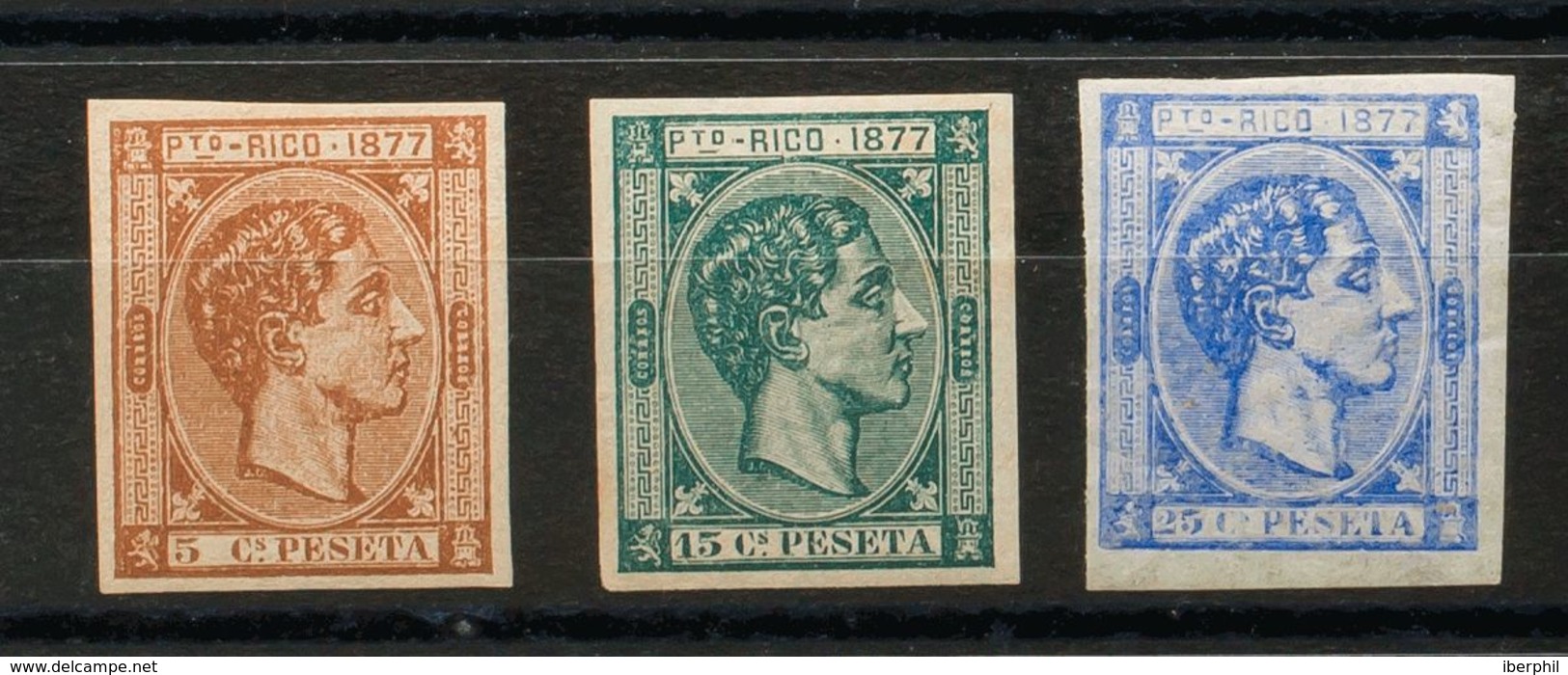 Puerto Rico. *13s, 15s, 16s. 1877. 5 Cts Castaño, 15 Cts Verde Y 25 Cts Ultramar. SIN DENTAR. MAGNIFICOS. Edifil 2019: 3 - Andere & Zonder Classificatie