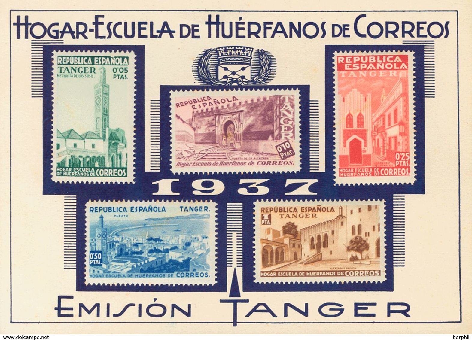Tánger, Beneficencia. *1/4. 1937. Serie Completa, Sobre Tarjeta De Presentación. MAGNIFICA. - Other & Unclassified