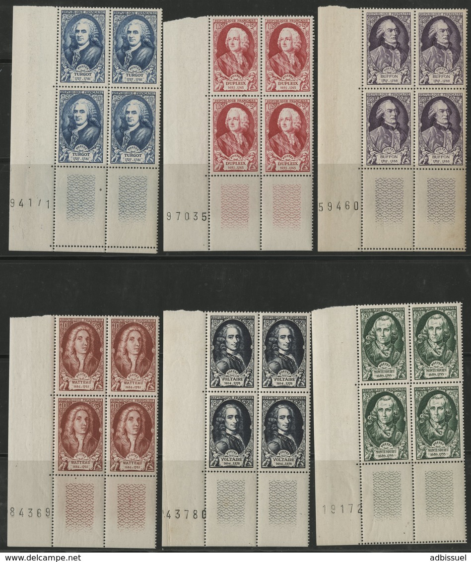 1949 N° 853 à 858 ** (MNH) Cote 120 € Vendue 10 % De La Cote En Blocs De Quatre Avec Coin Numéroté. Voir Description - Nuevos