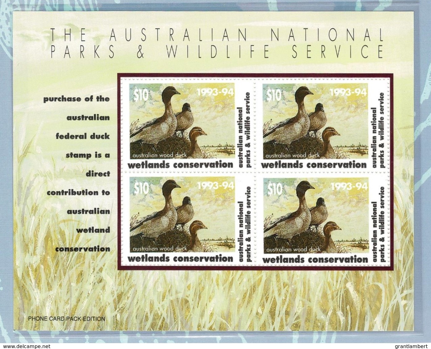 Australia 1993-94 Wetlands Conservation Minisheet & Phonecard Limited Edition Pack - Presentation Packs