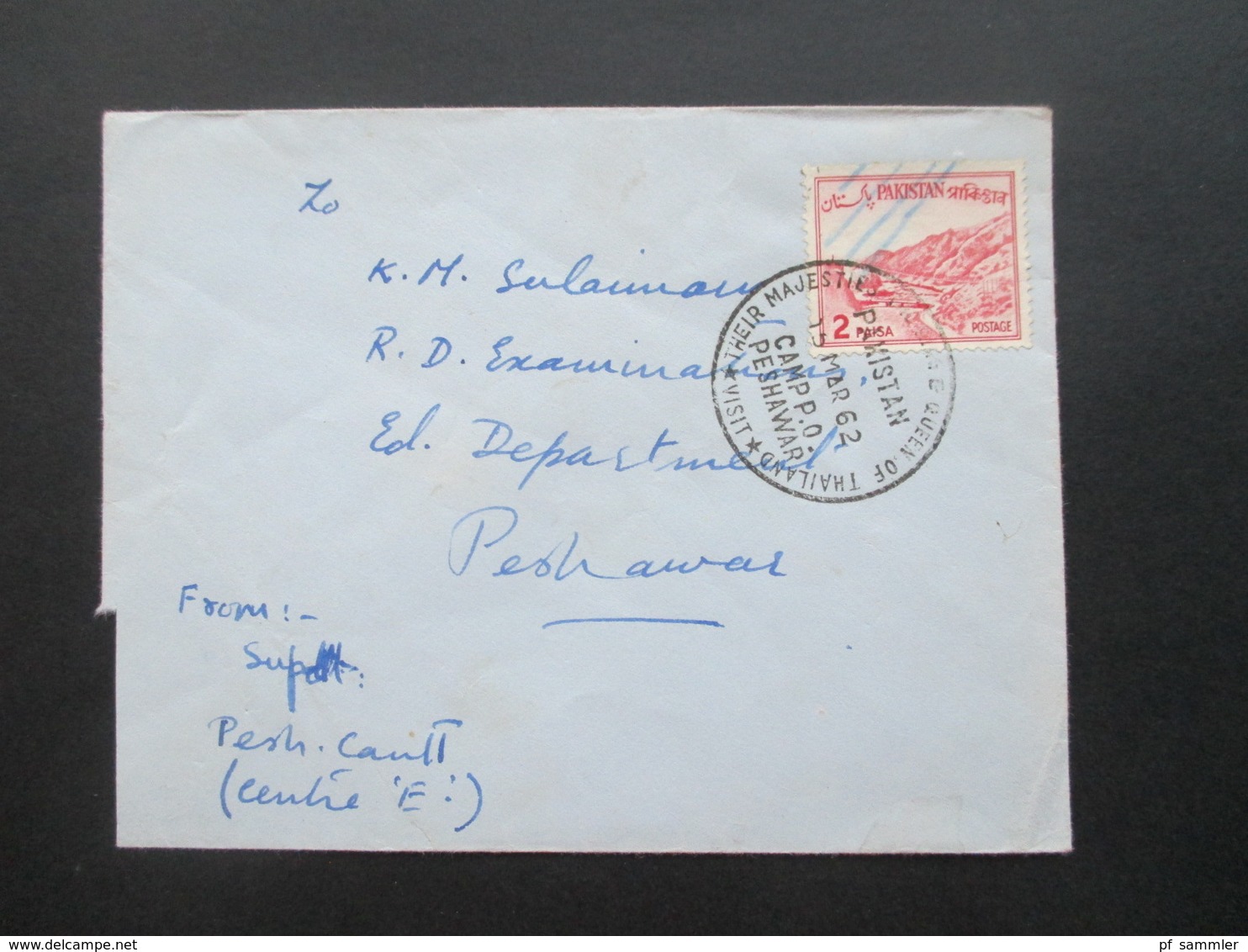 Pakistan 1962 Peshawar Ortsbrief Stempel Pakistan Camp P.O. Peshawar Visit Their Majesties... Queen Of Thailand - Pakistán