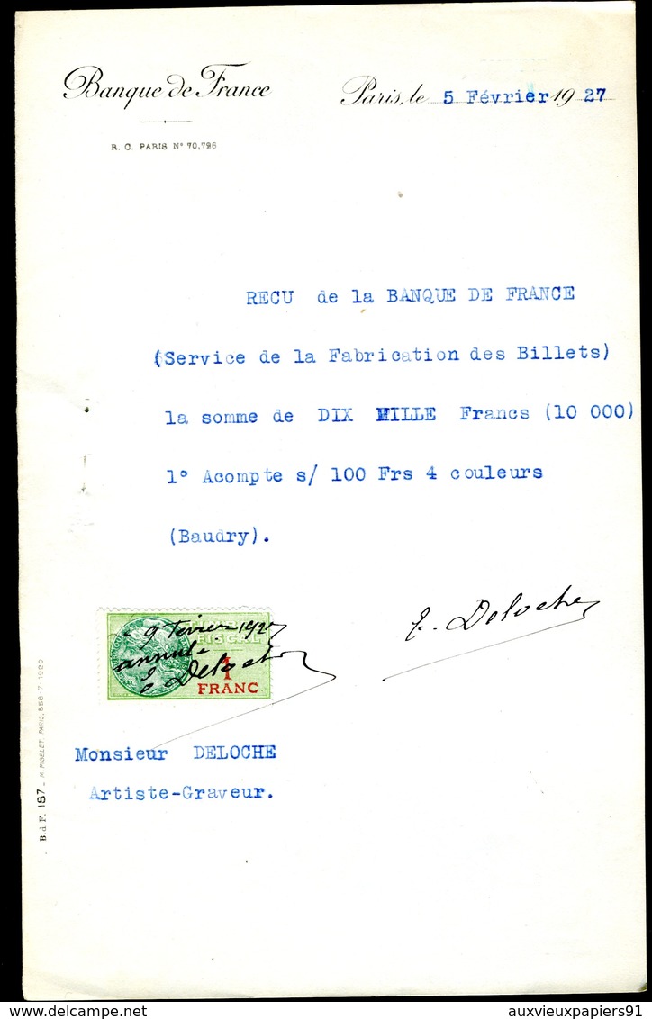 Numismatique - Autographe D'Ernest Pierre DELOCHE (1861-1950) - Graveur D'un Billet BDF (Type BAUDRY) - Autres & Non Classés