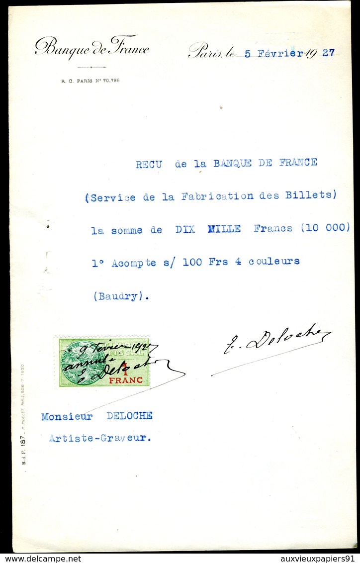 Numismatique - Autographe D'Ernest Pierre DELOCHE (1861-1950) - Graveur D'un Billet BDF (Type BAUDRY) - Altri & Non Classificati