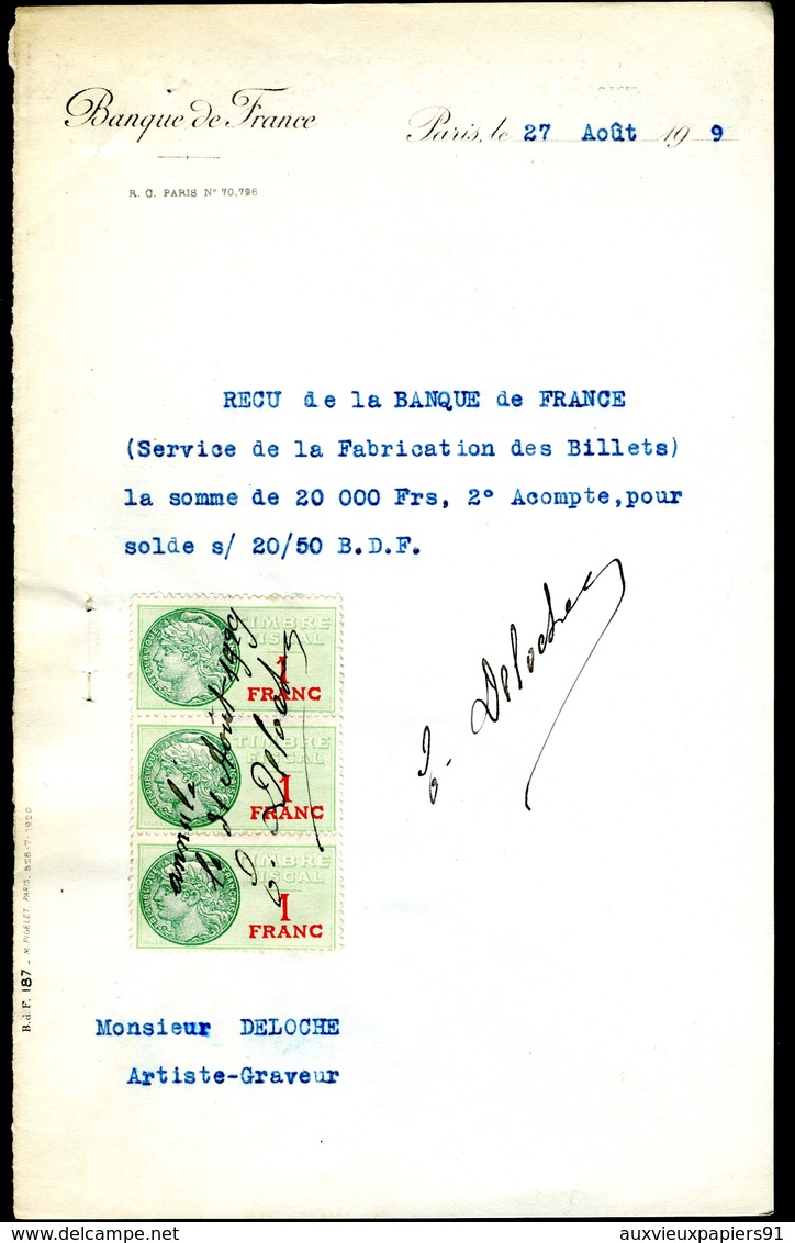 Numismatique - Autographe D'Ernest Pierre DELOCHE (1861-1950) - Graveur D'un Billet BDF (Banque De France) - Altri & Non Classificati