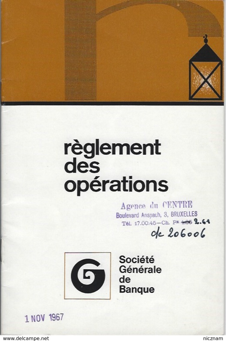 Société Générale De Banque - Règlement Des Opérations - 1 NOV 1967 - Banca & Assicurazione