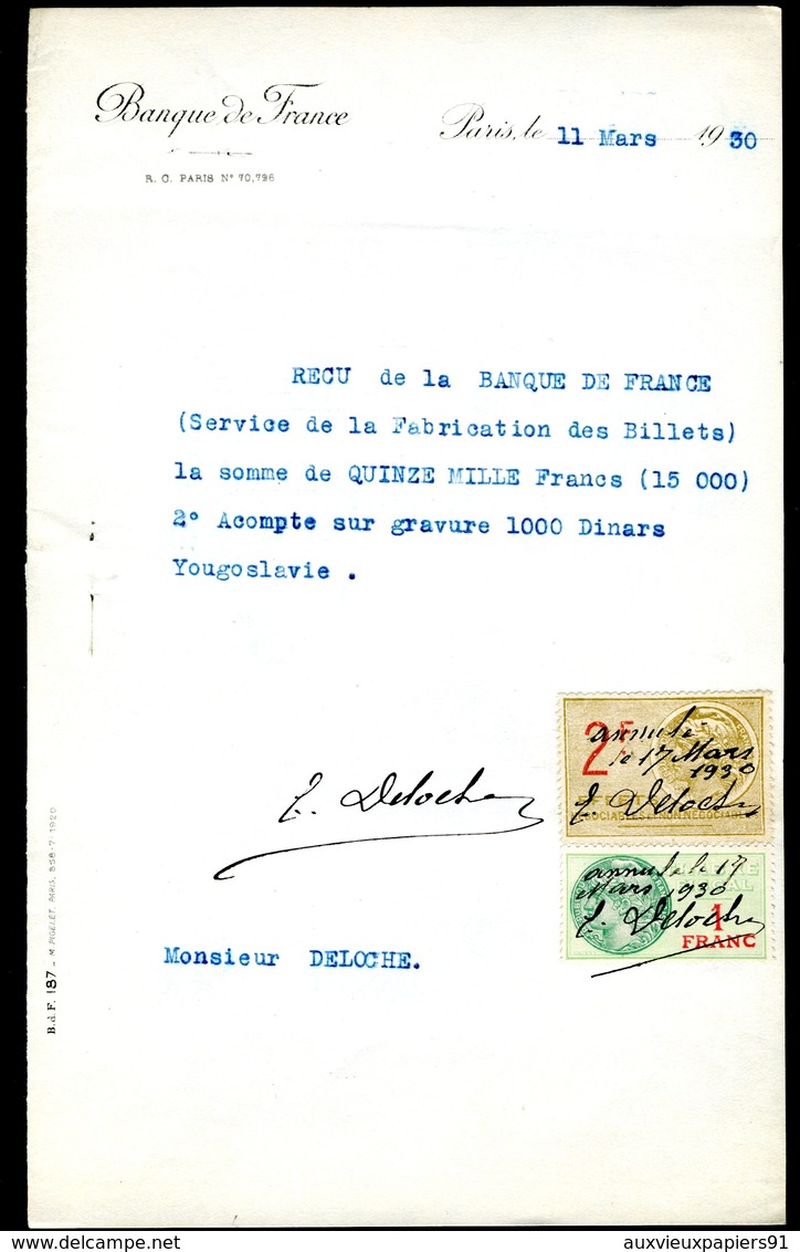 Numismatique - Autographe D'Ernest Pierre DELOCHE (1861-1950) - Graveur D'un Billet - YOUGOSLAVIE - Autres & Non Classés