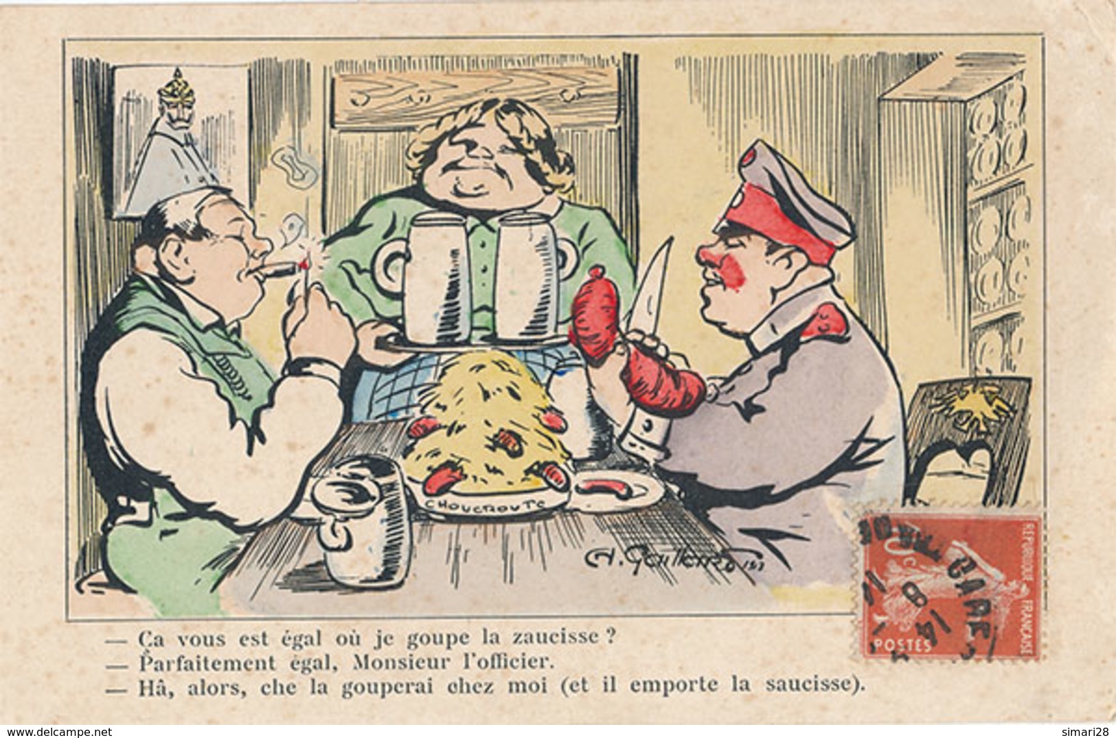 CA VOUS EST EGAL OU JE COUPE LA ZAUCISSE ?PARFAITEMENT EGAL MONSIEUR L'OFFICIER. HA ALORS CHE L (DESSIN DE GAILKIRO1913) - Humoristiques