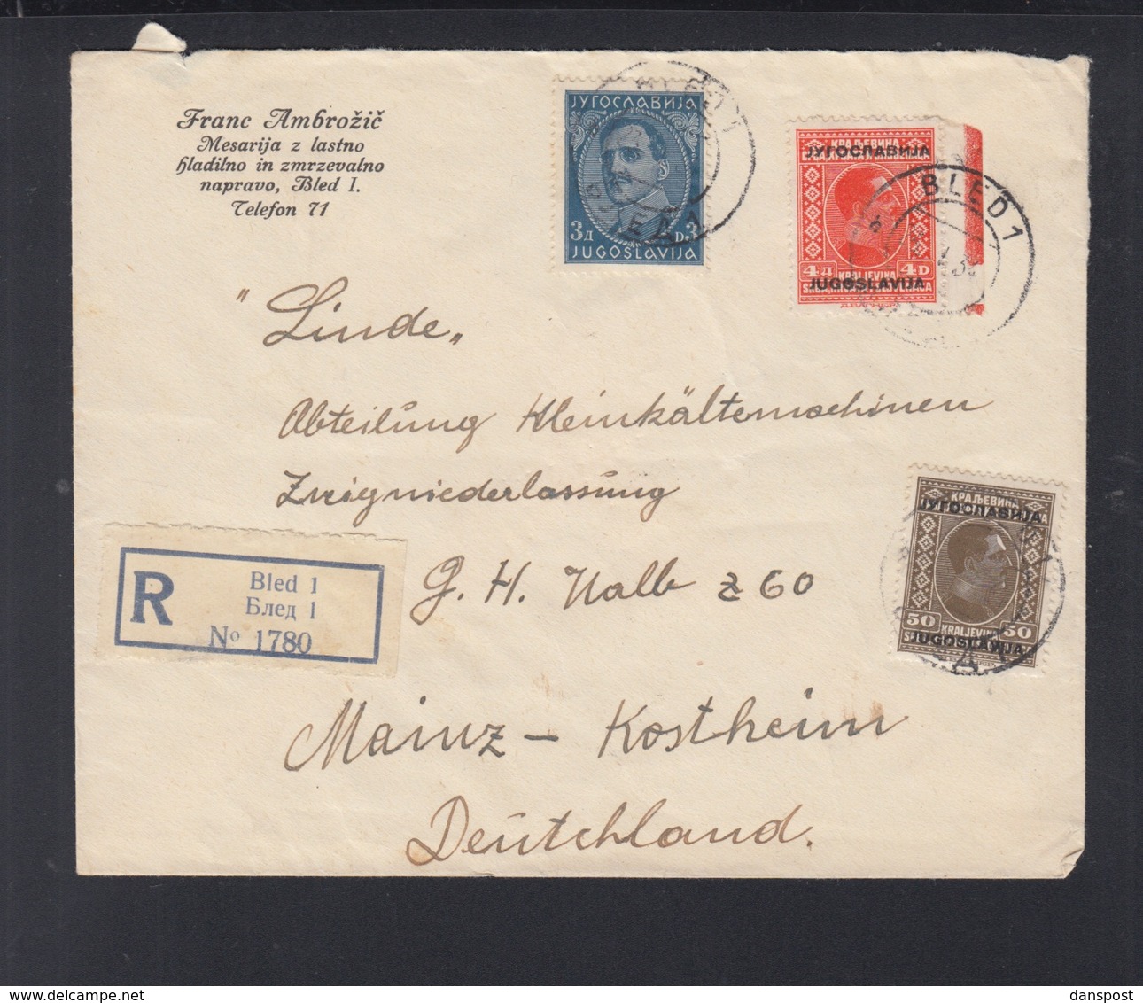 Yugoslavia Registered Cover 1933 Bled To Germany - Covers & Documents