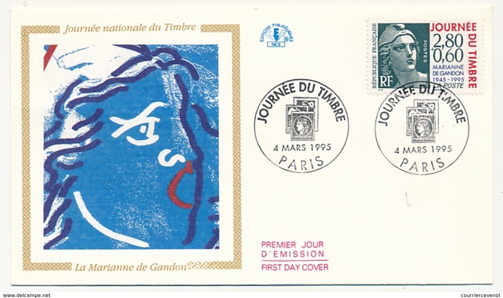 FRANCE - 75 PARIS - Journée Du Timbre 1995 Marianne De Gandon - 4 Mars 1995 - 1 Enveloppe + 1 Carte CEF - Día Del Sello