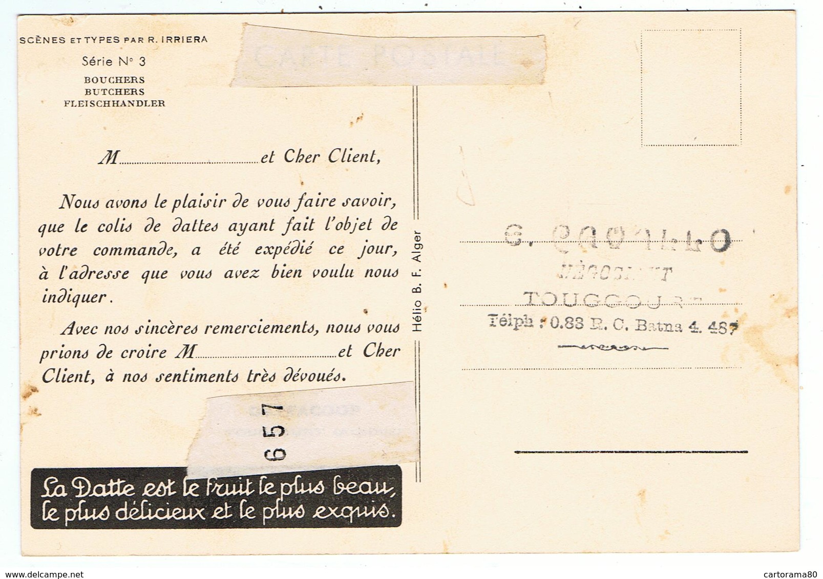 " Bouchers " / Ill.R. Irriera / Correspondance Commerciale E. Cavallo à Touggourt - Autres & Non Classés