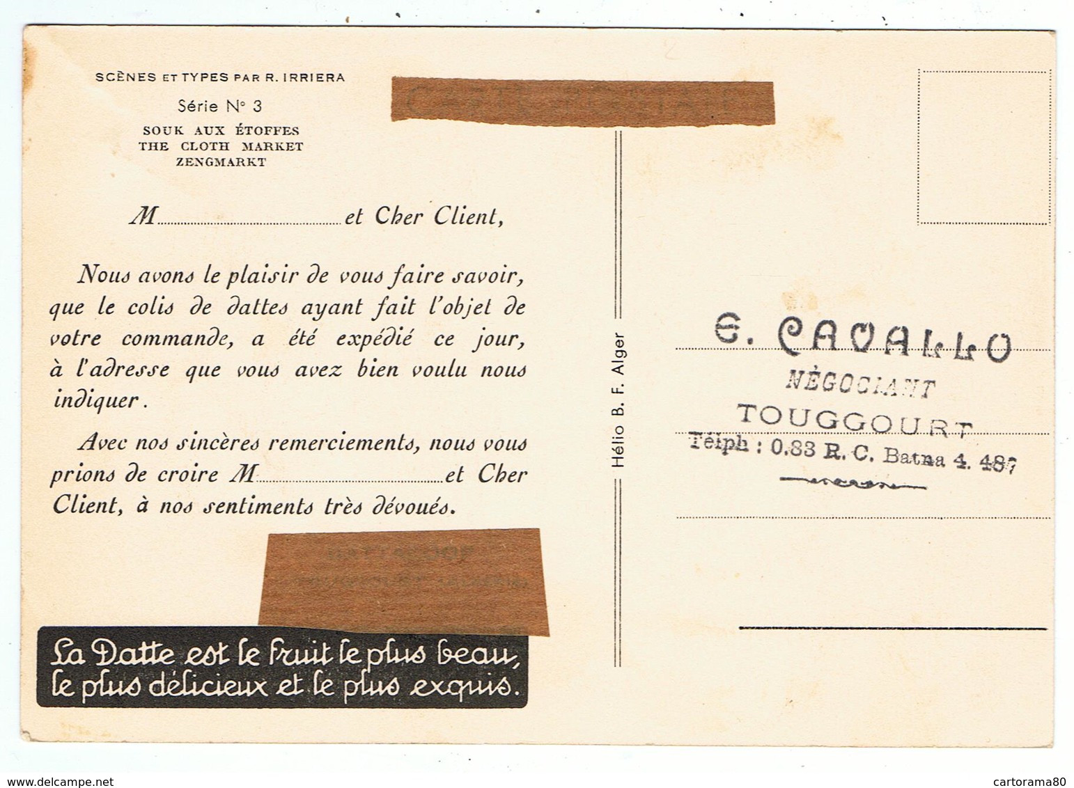 " Souk Aux étoffes " / Ill.R. Irriera / Correspondance Commerciale E. Cavallo à Touggourt - Other & Unclassified