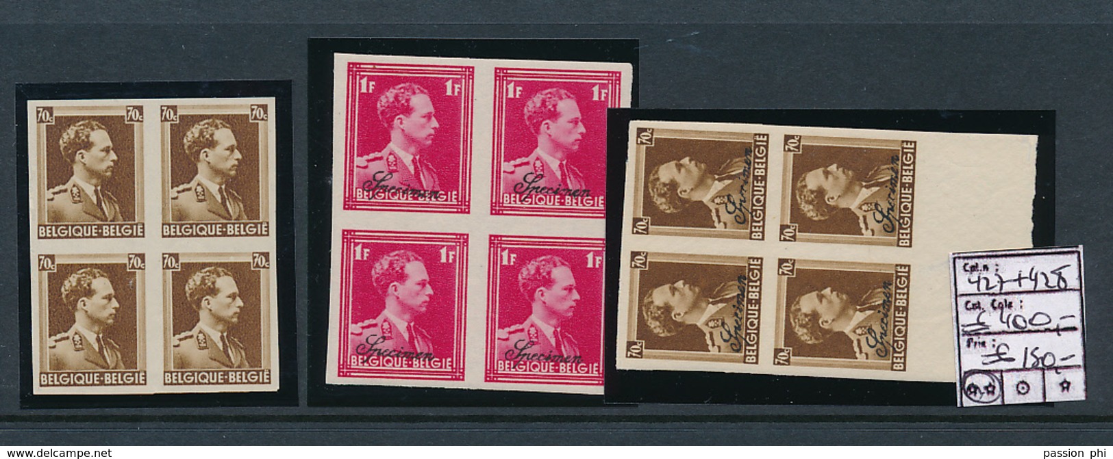 BELGIUM COB 427 WITH AND WITHOUT SPECIMEN + 428 IMPERFROATED MNH - Autres & Non Classés