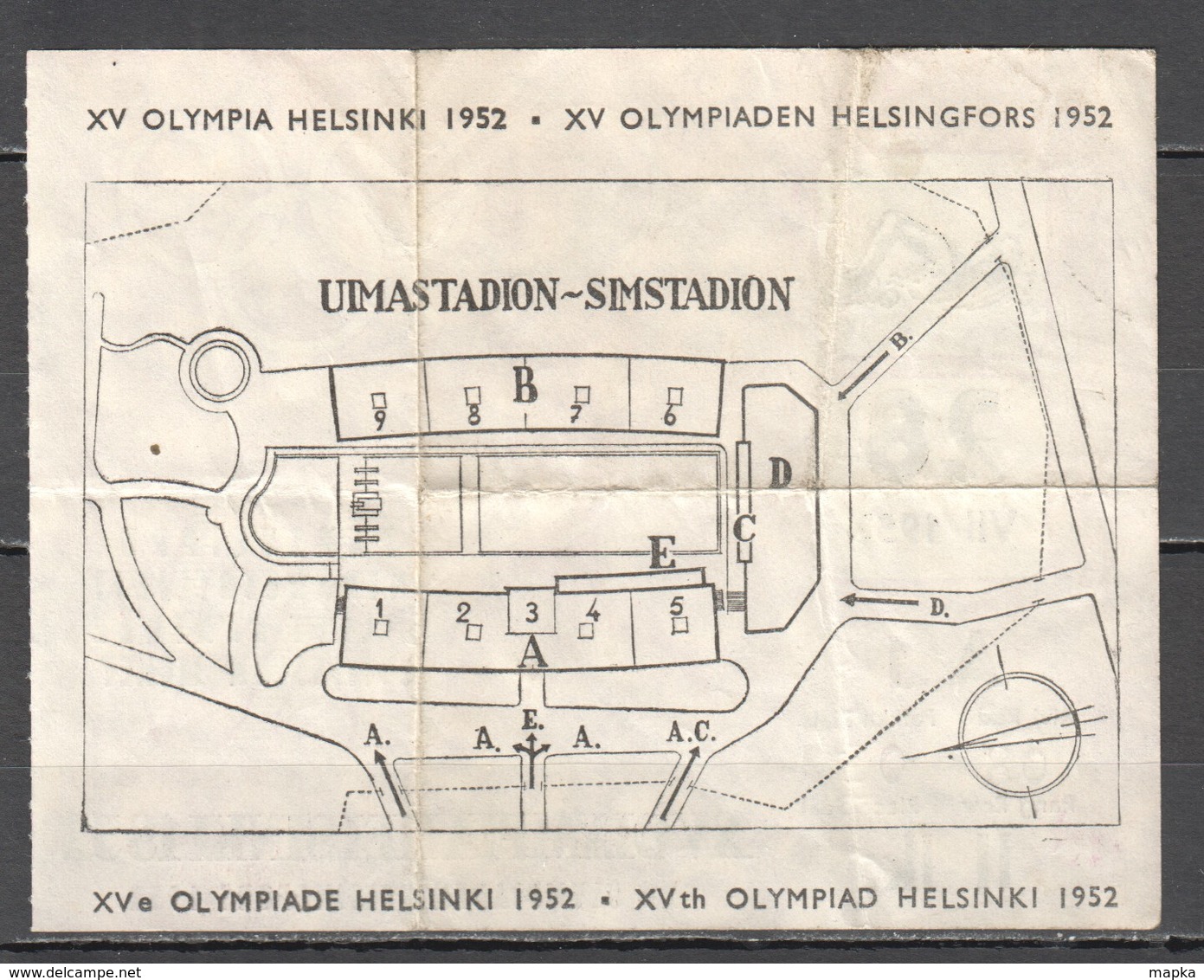 VV928 OLYMPIC GAMES HELSINKI 1952 TICKET 28.07 - Tickets - Entradas