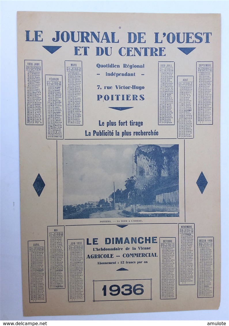 2 X Le Journal De L'Ouest Et Du Centre 86000 Poitiers La Tour De L'oiseau. - Big : 1921-40