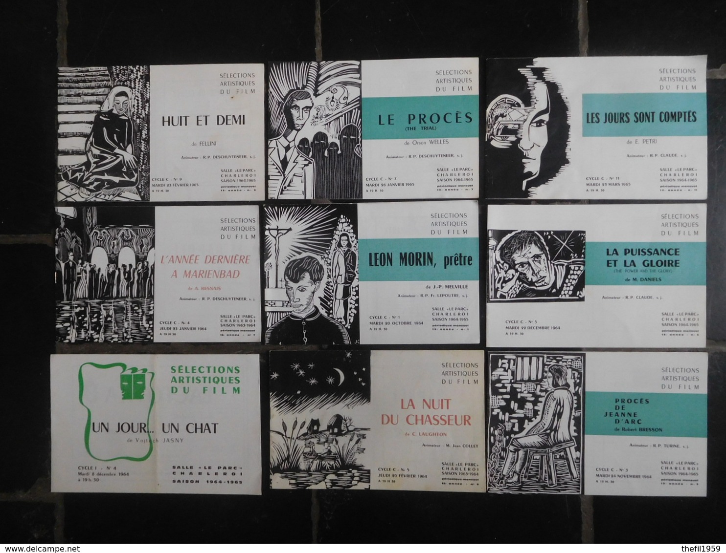 9 Programmes Salle "Le Parc" Cinéma Charleroi 1964-1965 / Fellini - Orson Welles... - Programma's