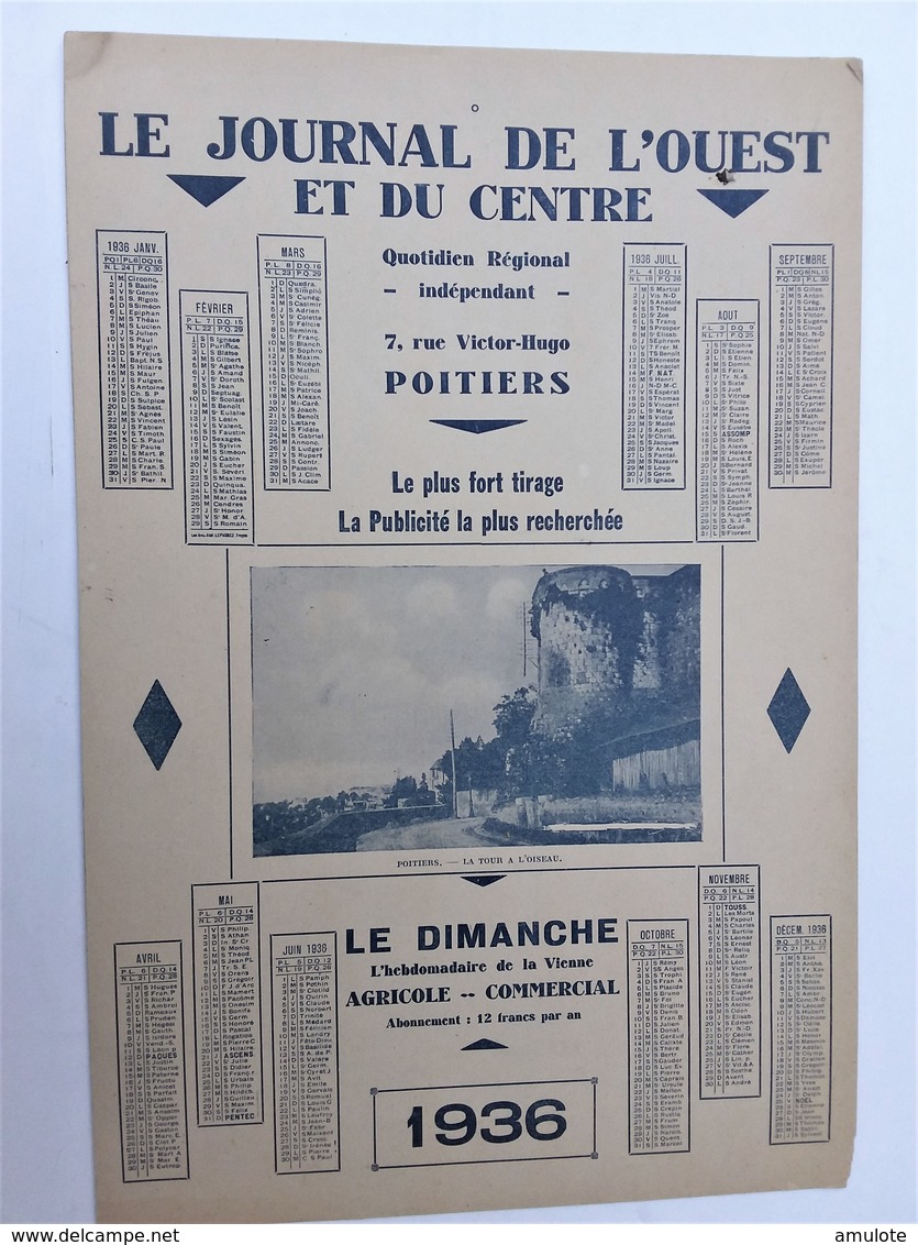 2 X Le Journal De L'Ouest Et Du Centre 86000 Poitiers La Tour De L'oiseau. - Big : 1921-40