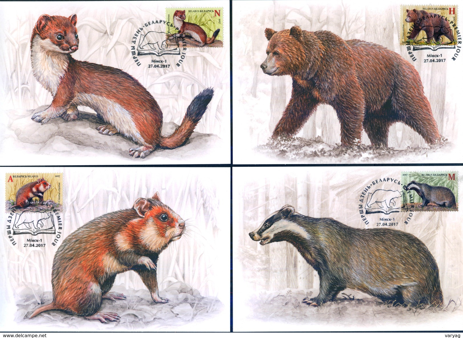 TH_ Belarus 2017 Mammals Red Book Fauna 4 MaxiCards MC - Otros & Sin Clasificación