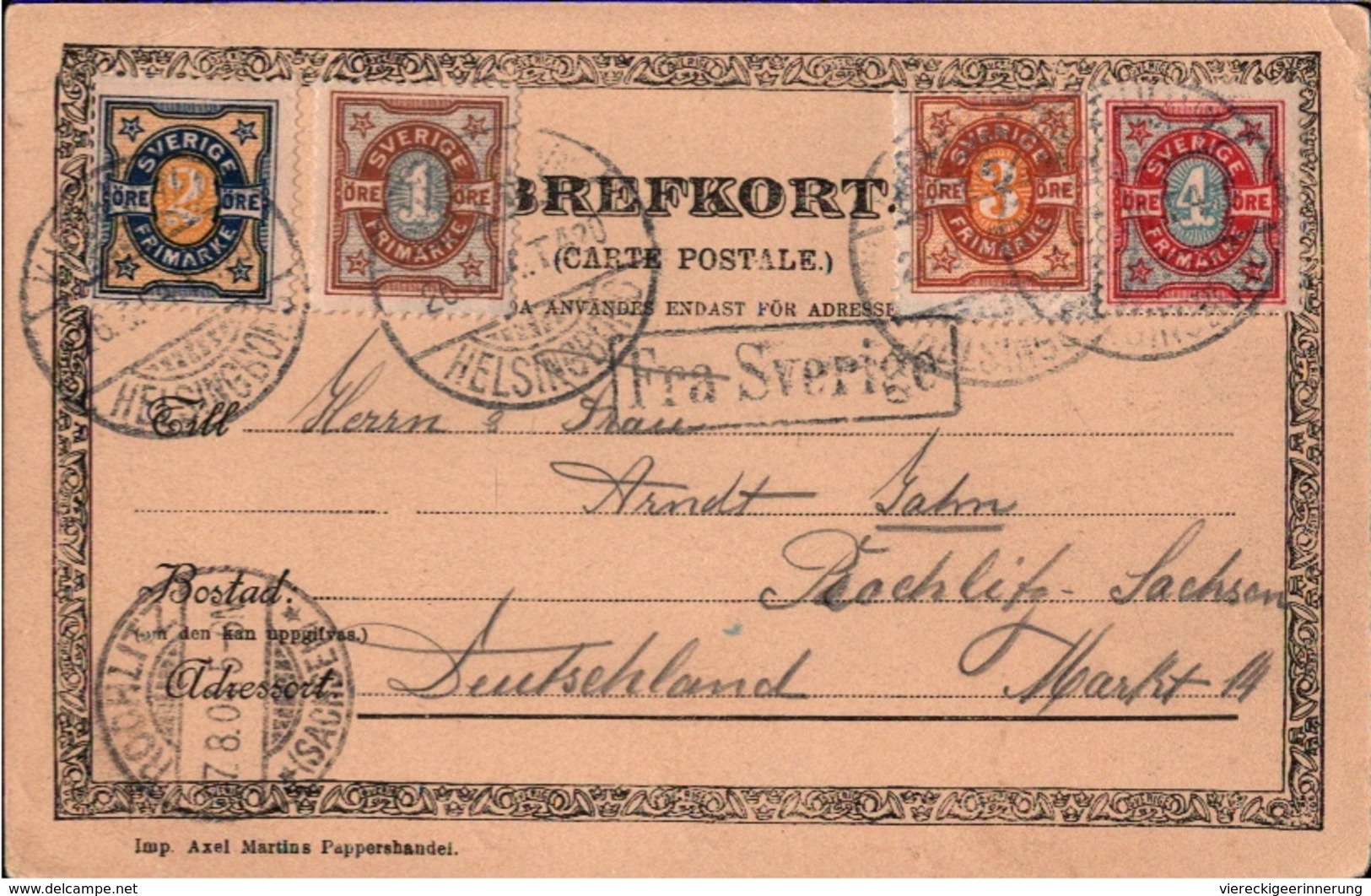 ! 1904, Postkarte Aus Helsingborg Nach Rochlitz, Vierfarbenfrankatur, Schweden, Sverige, Sweden, Suede - Lettres & Documents