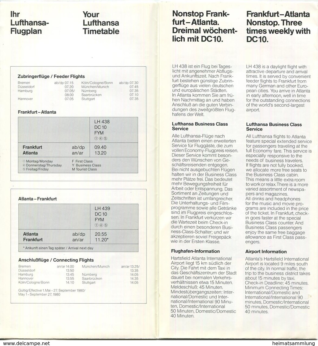 Lufthansa Atlanta Neu Im Flugplan Ab Mai 1980 - Faltblatt Mit 5 Abbildungen - Wereld