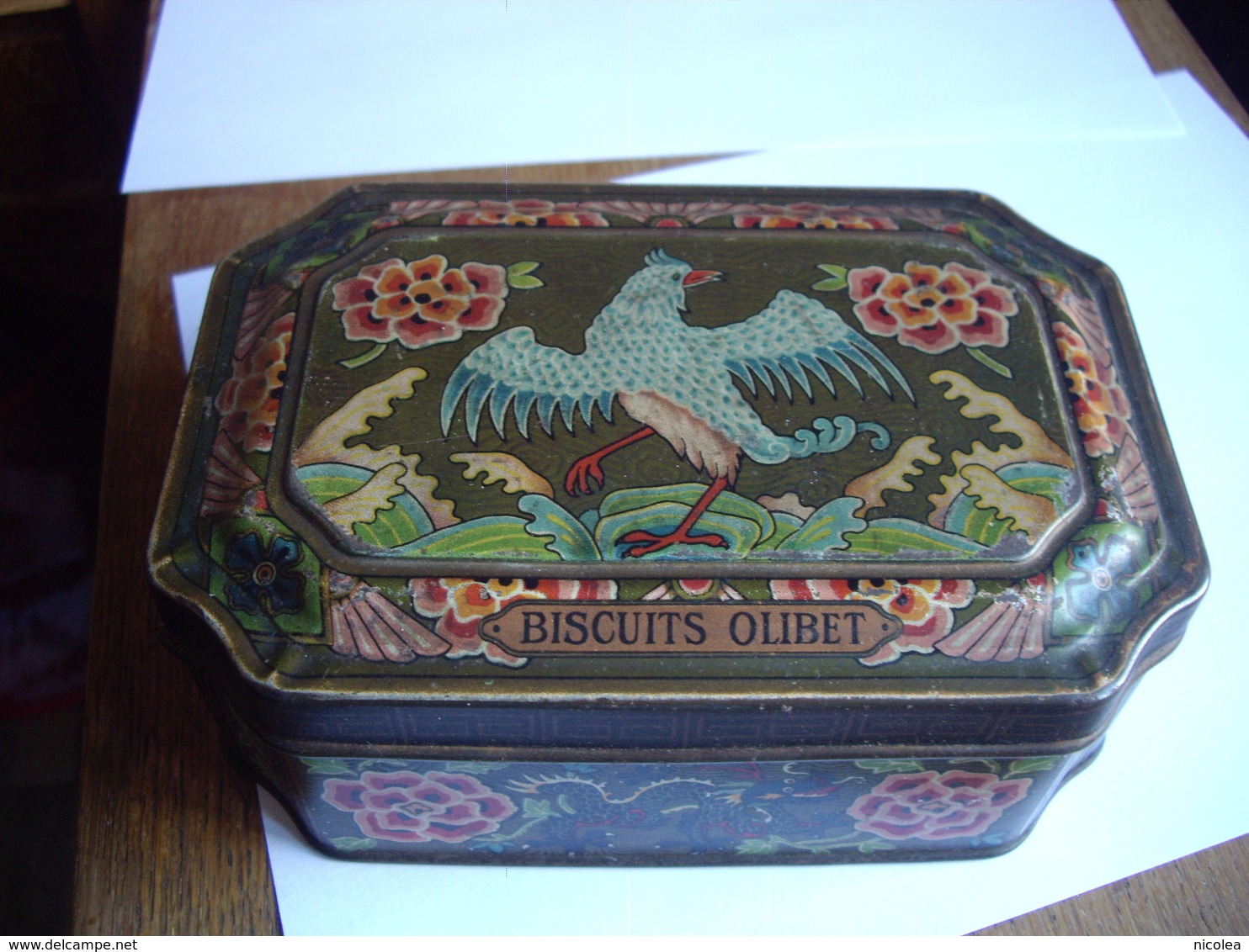 BISCUITS OLIBET BOITE TOLE LITHOGRAPHIEE OISEAU FABULEUX MYTHIQUE TRES BEL ETAT