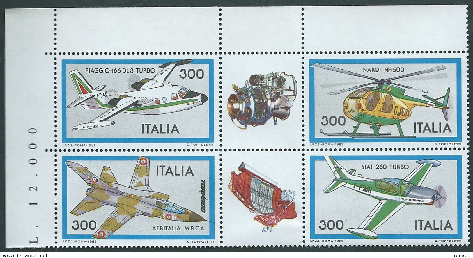 Italia 1982 Costruzioni Aeronautiche Italiane, 2° Serie. Completa, Di Angolo Superiore Sinistro + Prezzo. - 1981-90: Mint/hinged