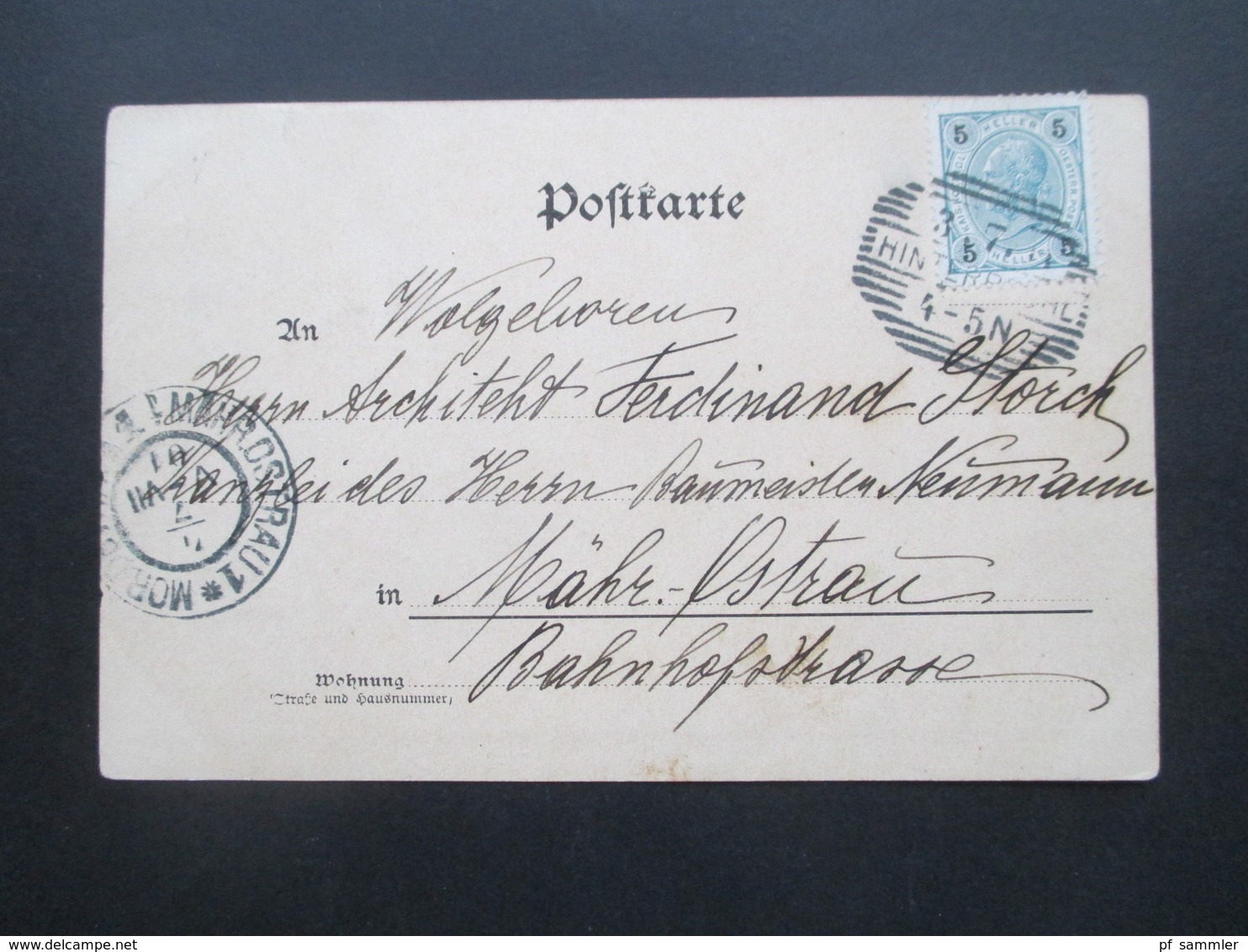 Österreich 1901 AK Wien Rathaus Strichstempel Hinter... Nach Mährisch Ostrau Mit Ak Stempel - Wien Mitte