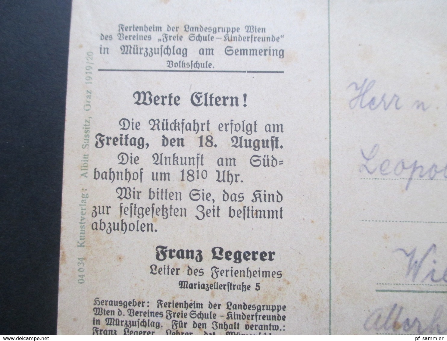 Österreich 1933 AK Mürzzuschlag Bedruckt: Ferienheim Der Landesgruppe Wien Freie Schule Kinderfreunde Werte Eltern.... - Mürzzuschlag